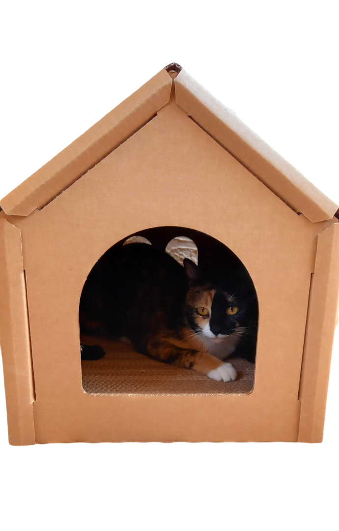 Cozy Cat House with Scratcher Pads, Corrugated Cardboard Cat House - Medium  or Small Size, Sturdy and Eco-Friendly, Perfect Indoor Cat Hideaway, for Indoor Cats and Rabbits.