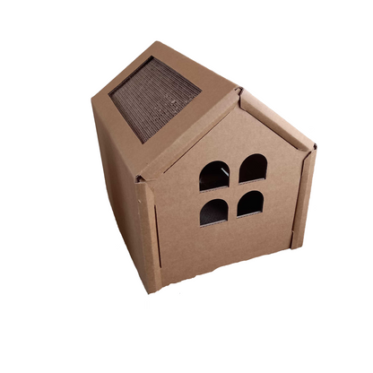 Cozy Cat House with Scratcher Pads, Corrugated Cardboard Cat House - Medium  or Small Size, Sturdy and Eco-Friendly, Perfect Indoor Cat Hideaway, for Indoor Cats and Rabbits.