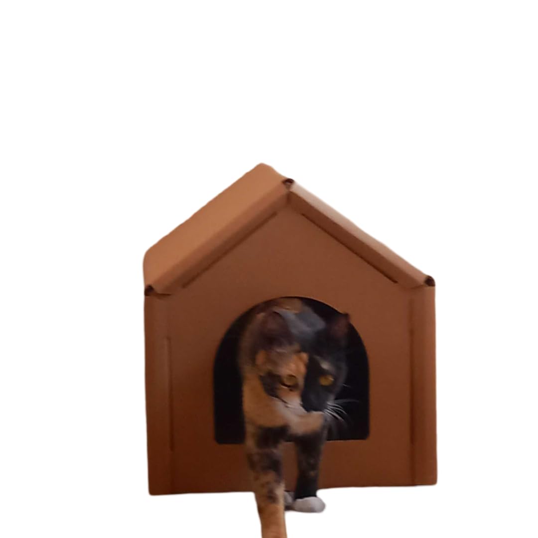 Cozy Cat House with Scratcher Pads, Corrugated Cardboard Cat House - Medium  or Small Size, Sturdy and Eco-Friendly, Perfect Indoor Cat Hideaway, for Indoor Cats and Rabbits.