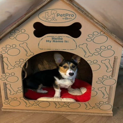 Cardboard Dog House No/Plush Bed Include Indoor, Modern Crate Alt., Sustainable Shelter. Large Dogs. Easy Assembly