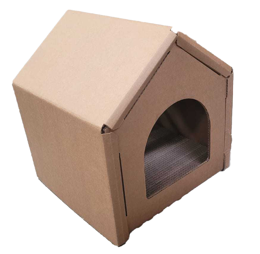 Cozy Cat House with Scratcher Pads, Corrugated Cardboard Cat House - Medium  or Small Size, Sturdy and Eco-Friendly, Perfect Indoor Cat Hideaway, for Indoor Cats and Rabbits.