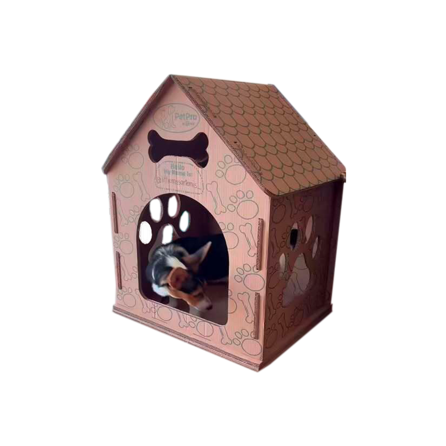 Cardboard Dog House No/Plush Bed Include Indoor, Modern Crate Alt., Sustainable Shelter. Large Dogs. Easy Assembly