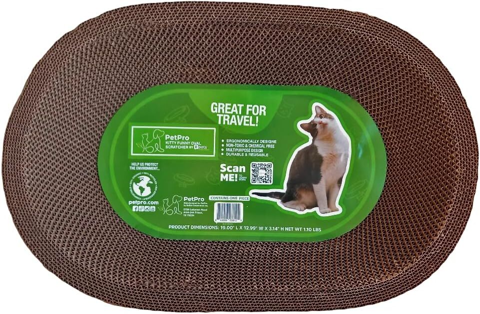 Oval Cat Scratcher – Sturdy, Natural Cardboard, Safe for Claws, Protects Furniture,Supports Active Play and Long naps.