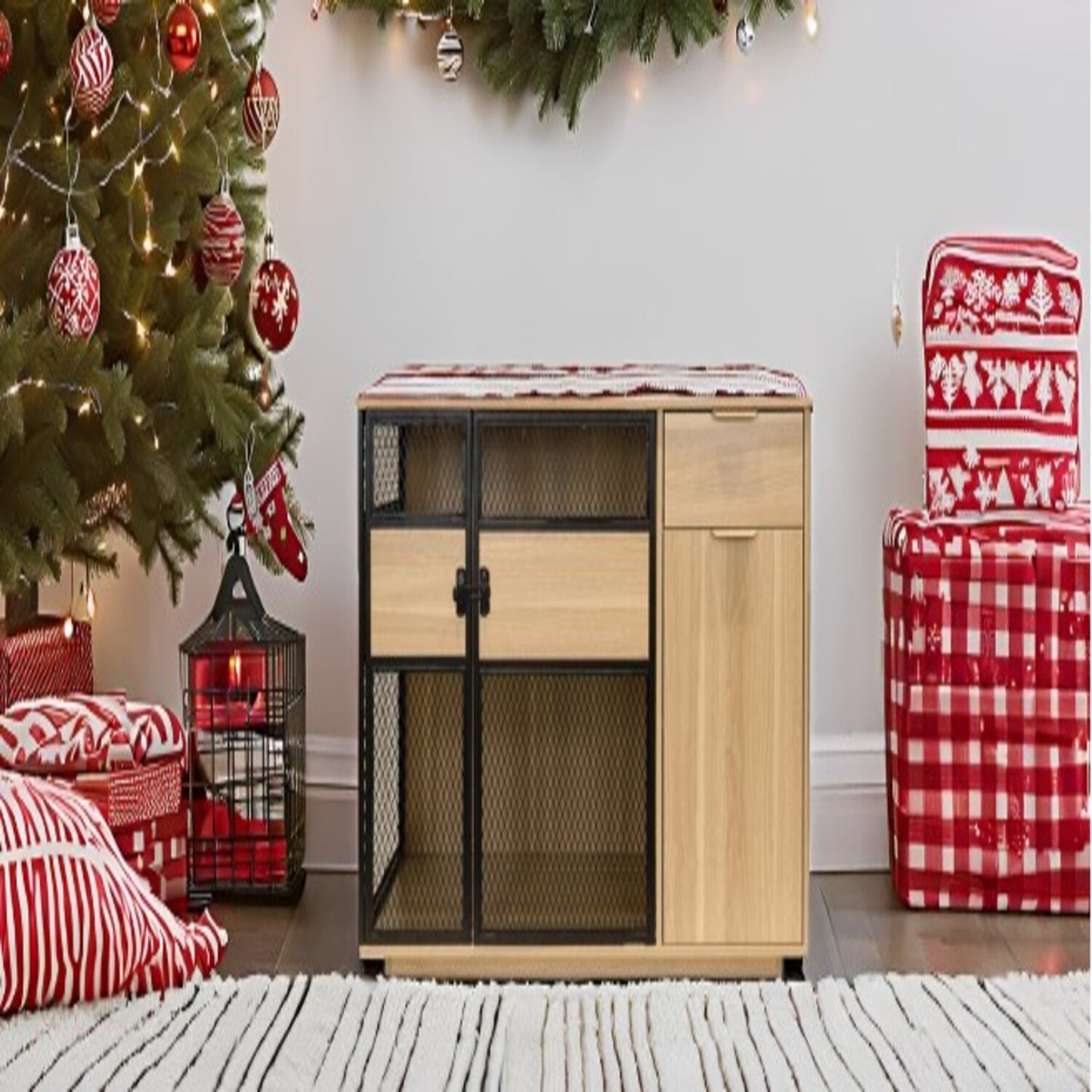 Lucky Kennels Clover Console Crate Stylish pet Furniture with Sleek Black Metal gate, enhances Airflow and Visibility