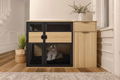 Lucky Kennels Clover Console Crate Stylish pet Furniture with Sleek Black Metal gate, enhances Airflow and Visibility