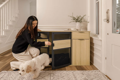 Lucky Kennels Clover Console Crate Stylish pet Furniture with Sleek Black Metal gate, enhances Airflow and Visibility