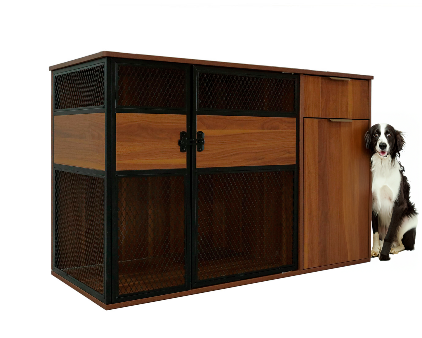 Lucky Kennels Clover Console Crate Stylish pet Furniture with Sleek Black Metal gate, enhances Airflow and Visibility