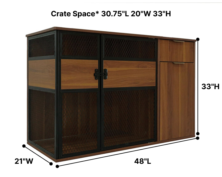 Lucky Kennels Clover Console Crate Stylish pet Furniture with Sleek Black Metal gate, enhances Airflow and Visibility