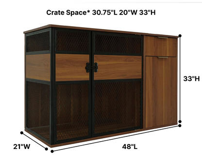 Lucky Kennels Clover Console Crate Stylish pet Furniture with Sleek Black Metal gate, enhances Airflow and Visibility