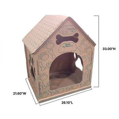 Cardboard Dog House No/Plush Bed Include Indoor, Modern Crate Alt., Sustainable Shelter. Large Dogs. Easy Assembly