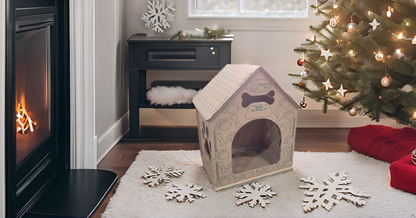 Cardboard Dog House No/Plush Bed Include Indoor, Modern Crate Alt., Sustainable Shelter. Large Dogs. Easy Assembly