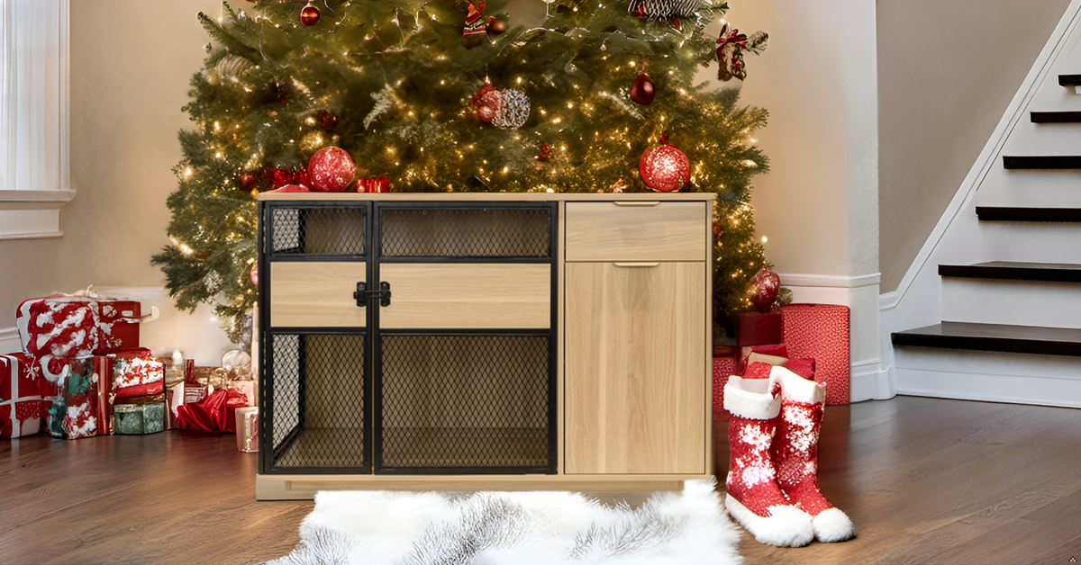 Lucky Kennels Clover Console Crate Stylish pet Furniture with Sleek Black Metal gate, enhances Airflow and Visibility