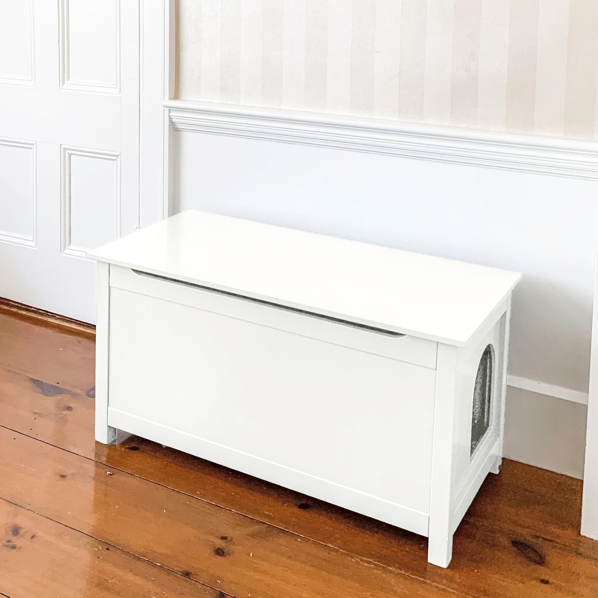 dog proof hidden litter box furniture in white